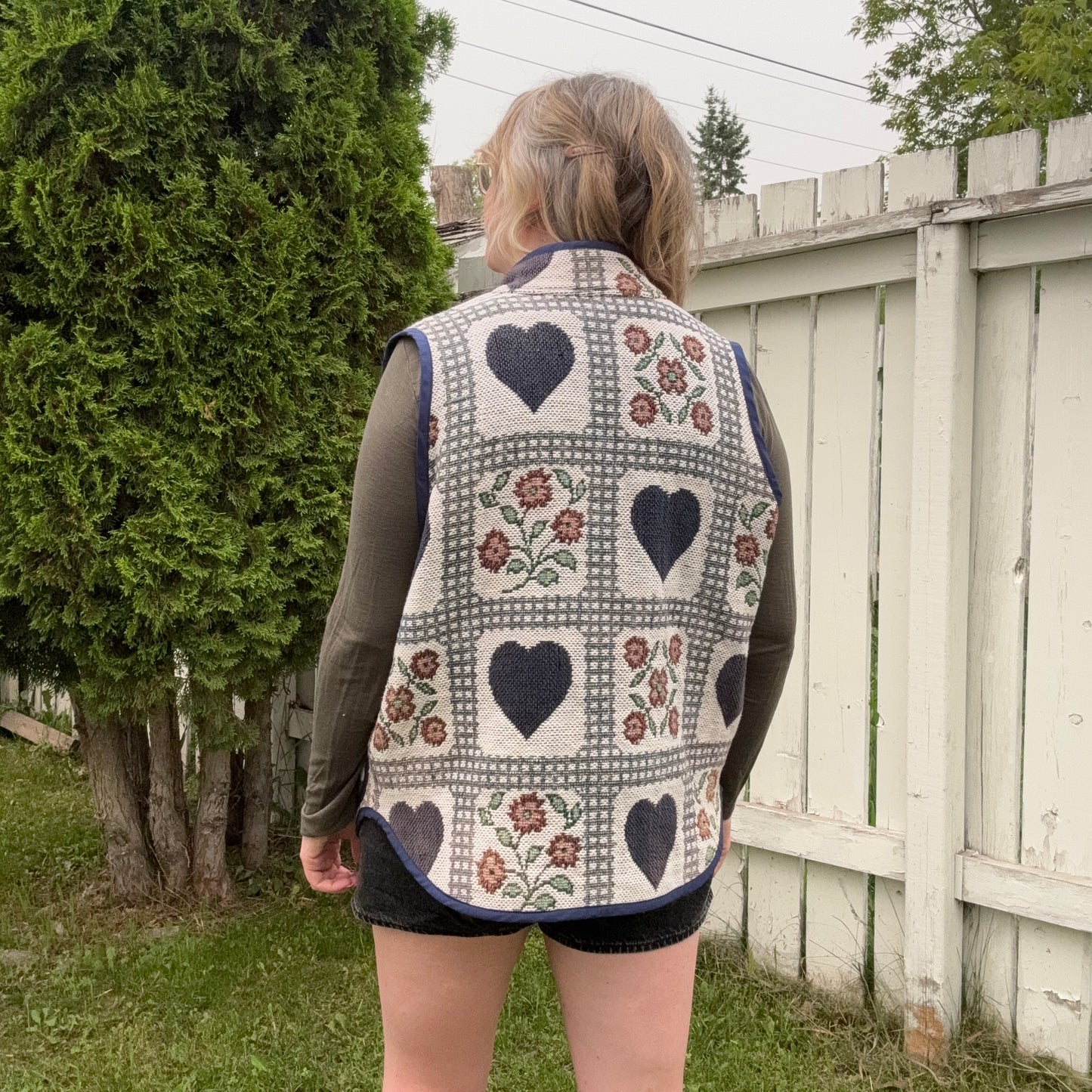 Hearts and Floral Tapestry Vest - Size Large