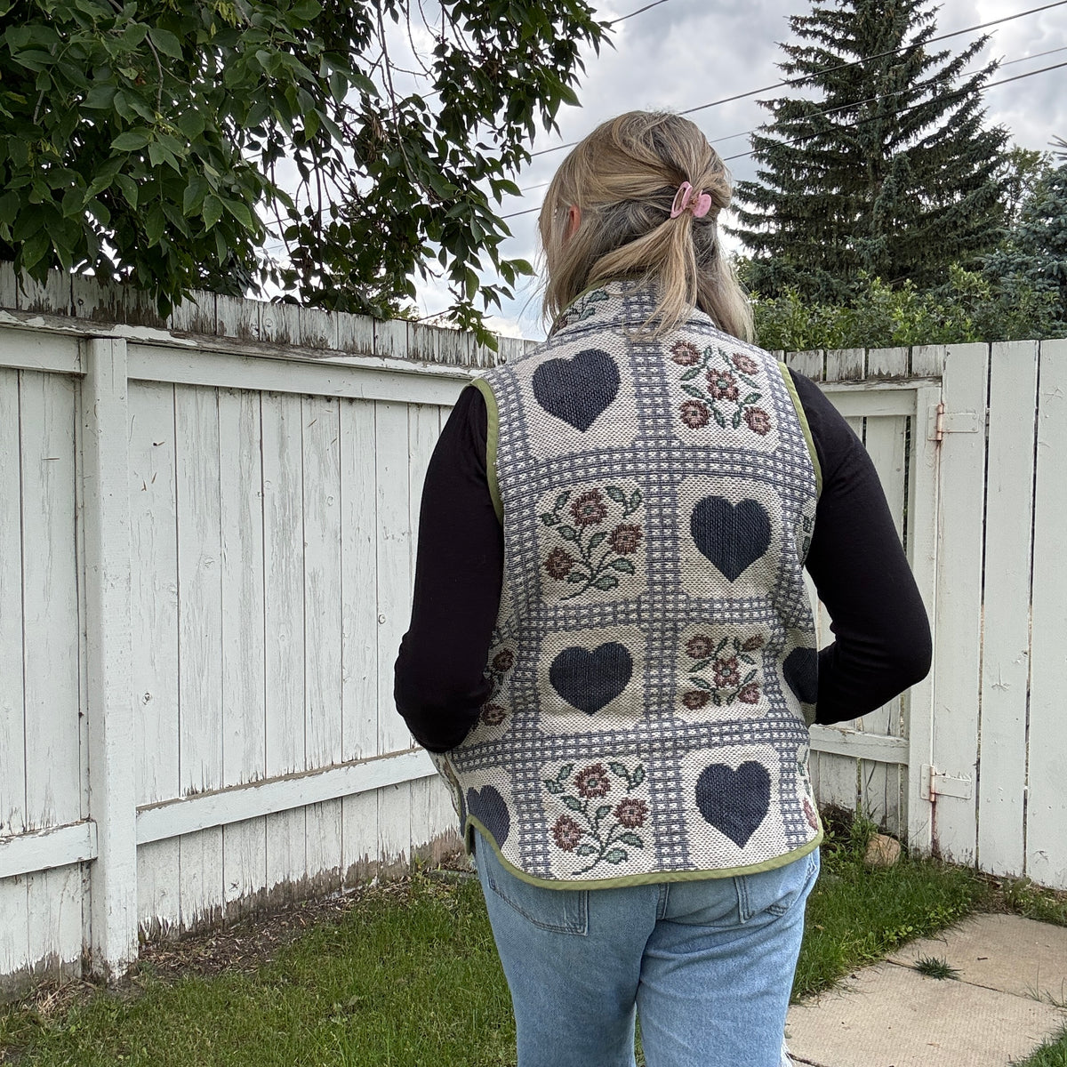 Folk Heart Tapestry Vest - Size Small