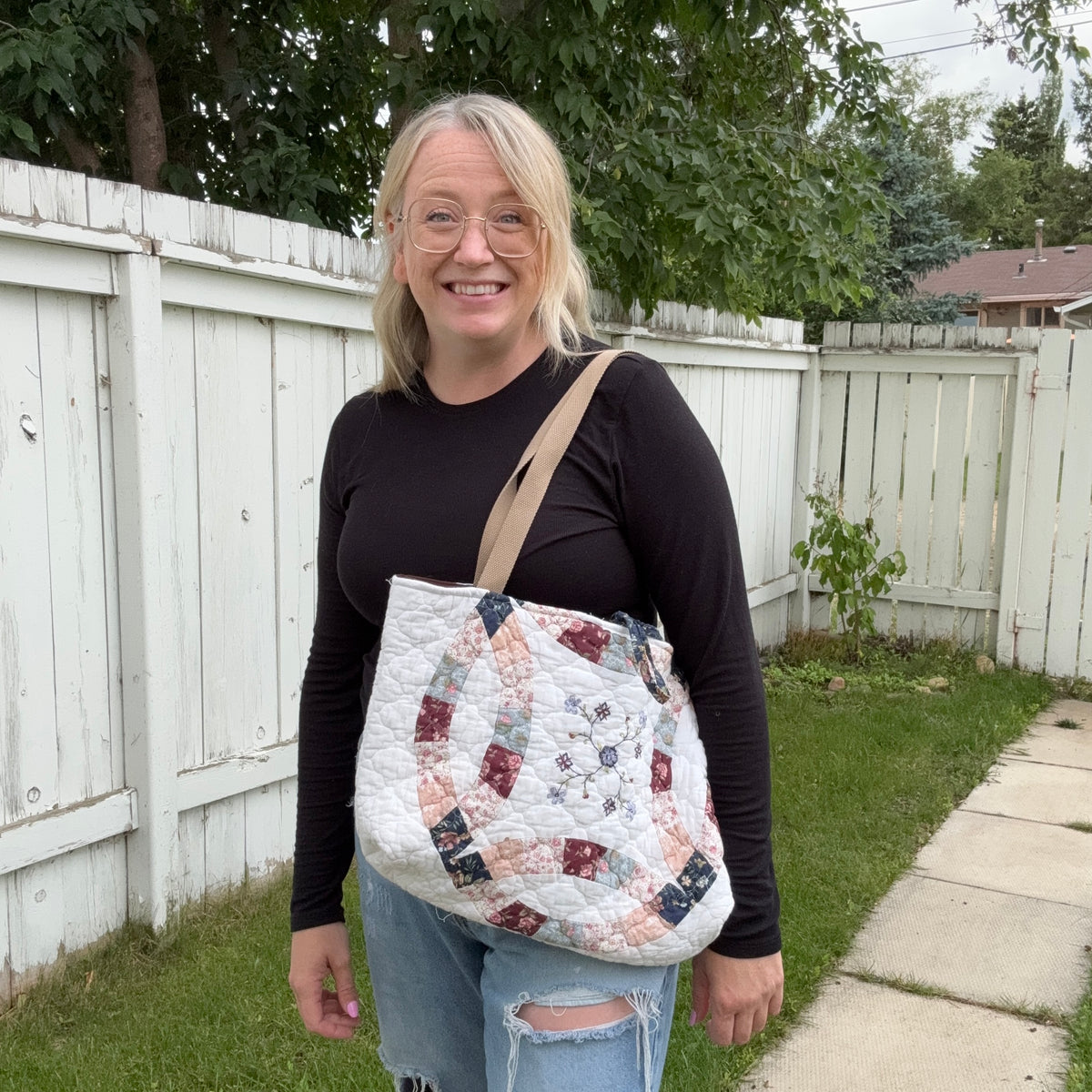 Double Ring - Upcycled Quilted Tote Bag