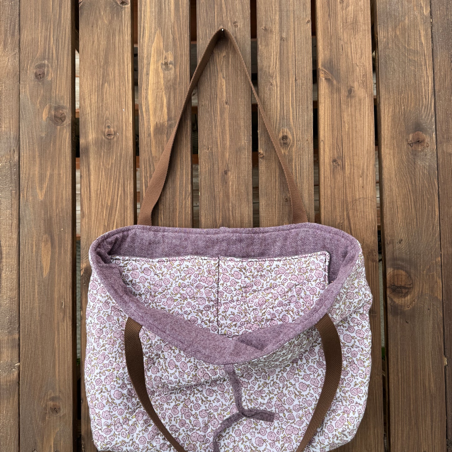 Lavender Floral - Upcycled Quilted Tote Bag