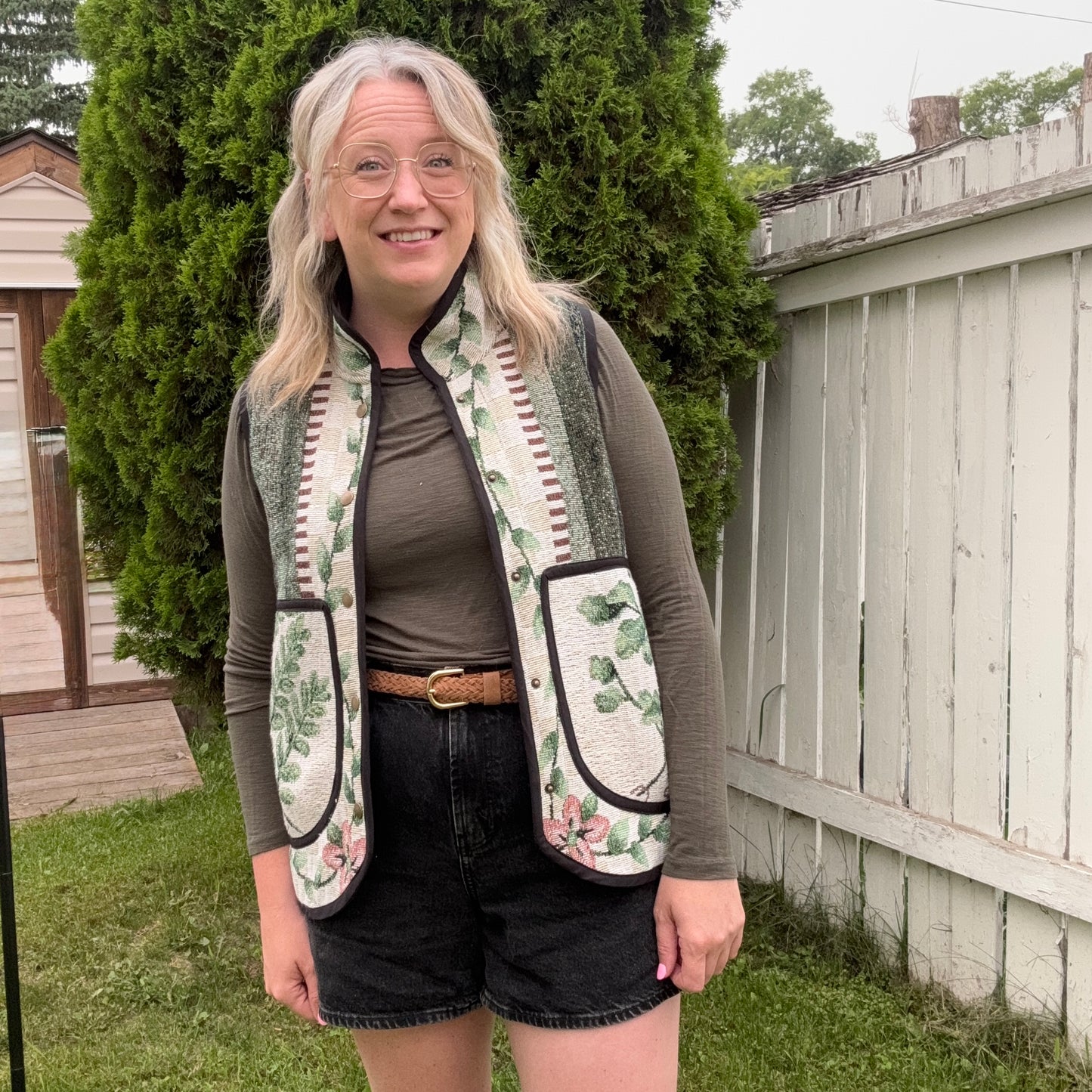Botanical Fern Tapestry Vest - Size Small