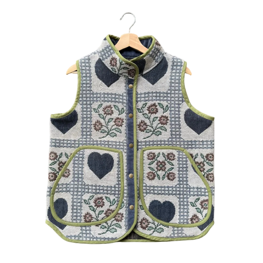 Folk Heart Tapestry Vest - Size Small