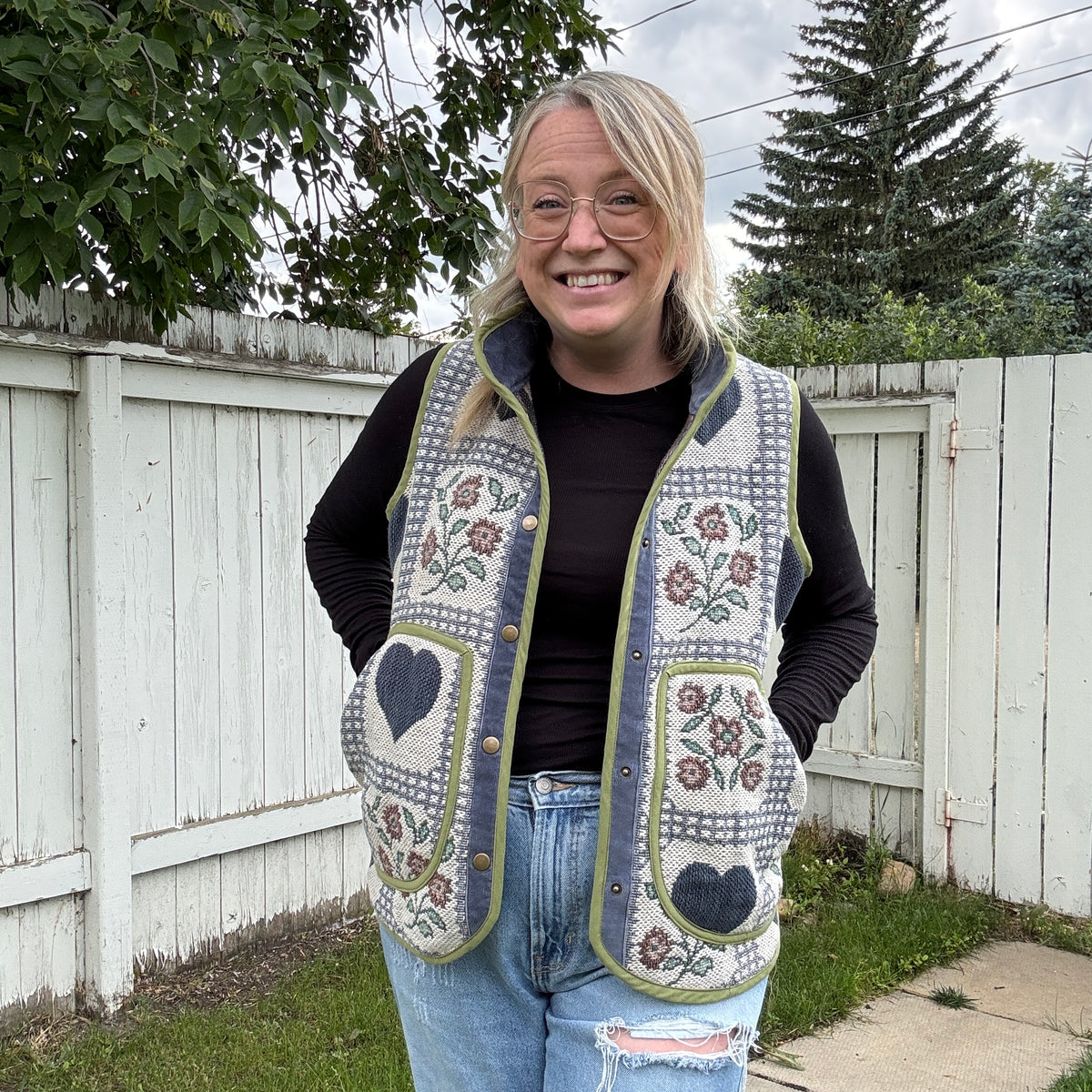Folk Heart Tapestry Vest - Size Small