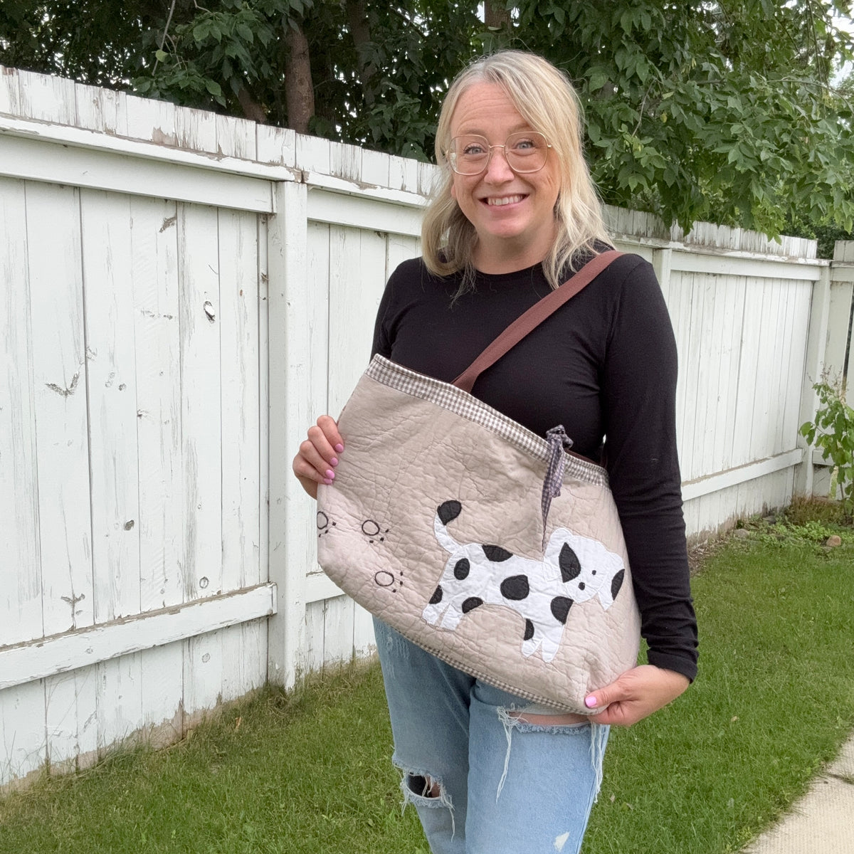 Dalmatian Pawprint - Upcycled Quilted Tote Bag