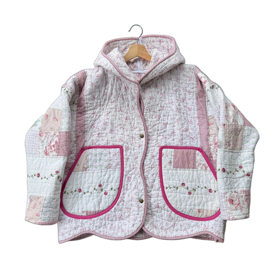 Rose Patchwork Hooded Jacket - Size X-Large