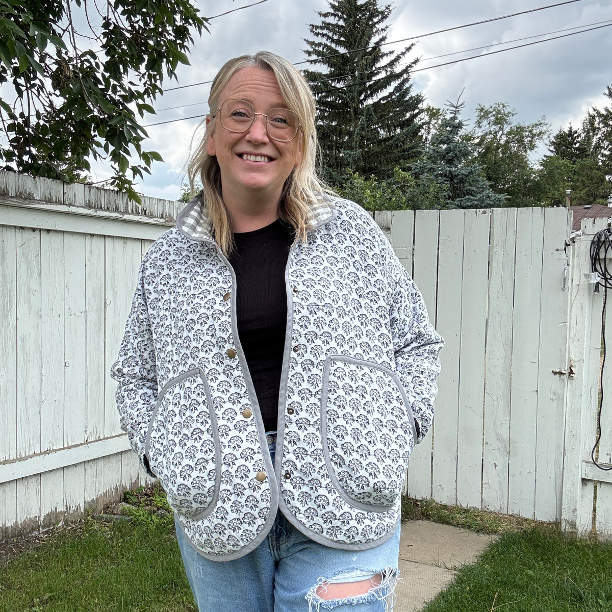Monchrome Block Print Jacket - Size Medium