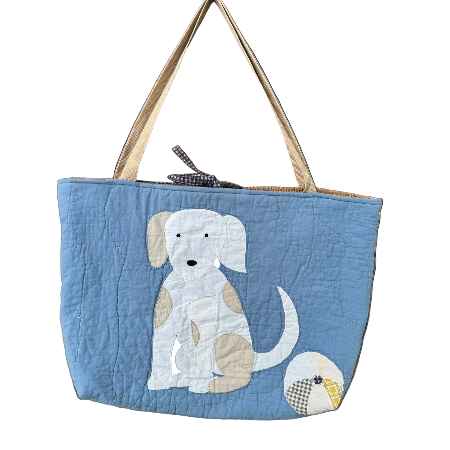 Gingham Puppy - Upcycled Quilted Tote Bag