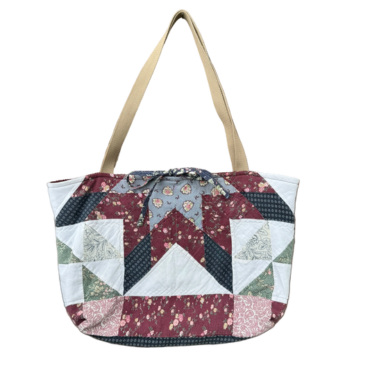 Burgundy Star and Paisley - Upcycled Quilted Tote Bag