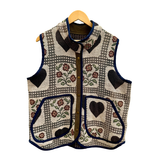 Hearts and Floral Tapestry Vest - Size Large