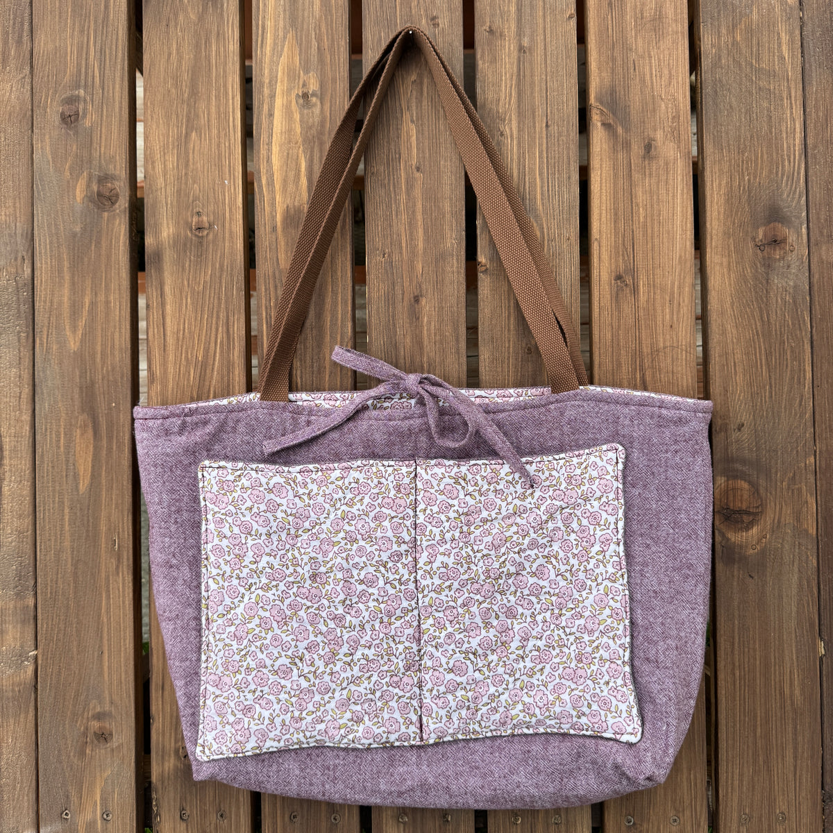 Lavender Floral - Upcycled Quilted Tote Bag