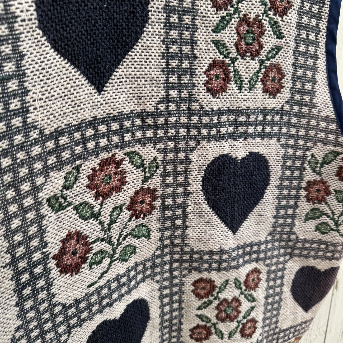 Hearts and Floral Tapestry Vest - Size Large