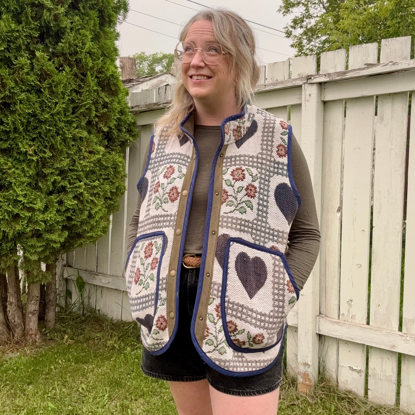 Hearts and Floral Tapestry Vest - Size Large