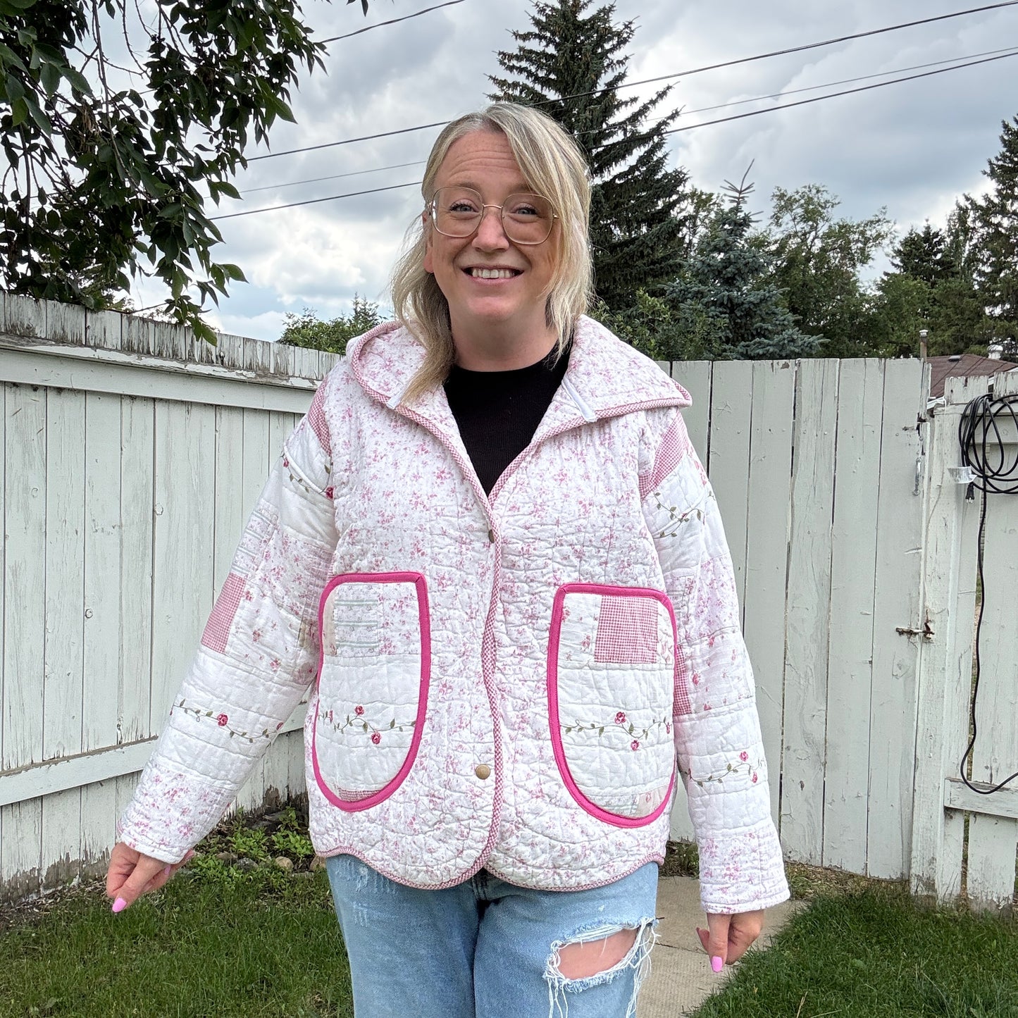 Rose Patchwork Hooded Jacket - Size X-Large
