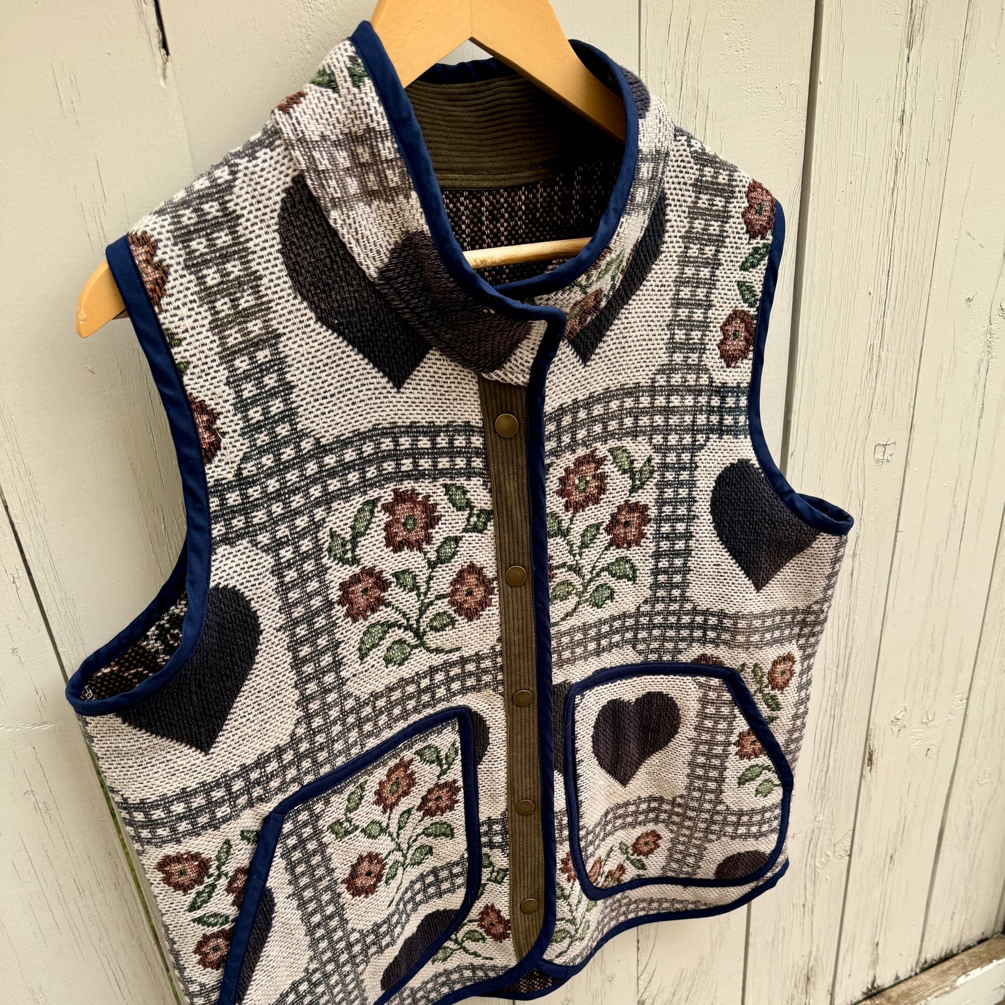 Hearts and Floral Tapestry Vest - Size Large