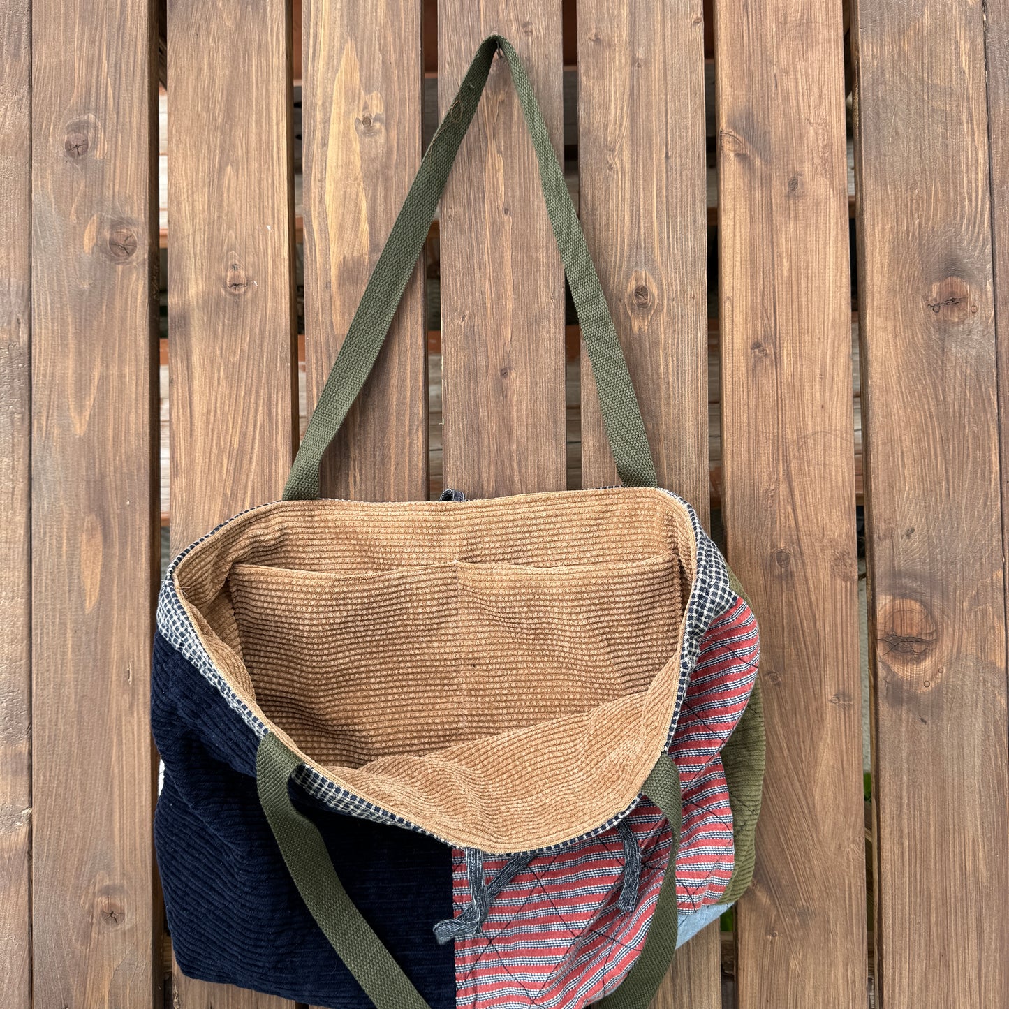Corduroy Colorblock- Upcycled Quilted Tote Bag