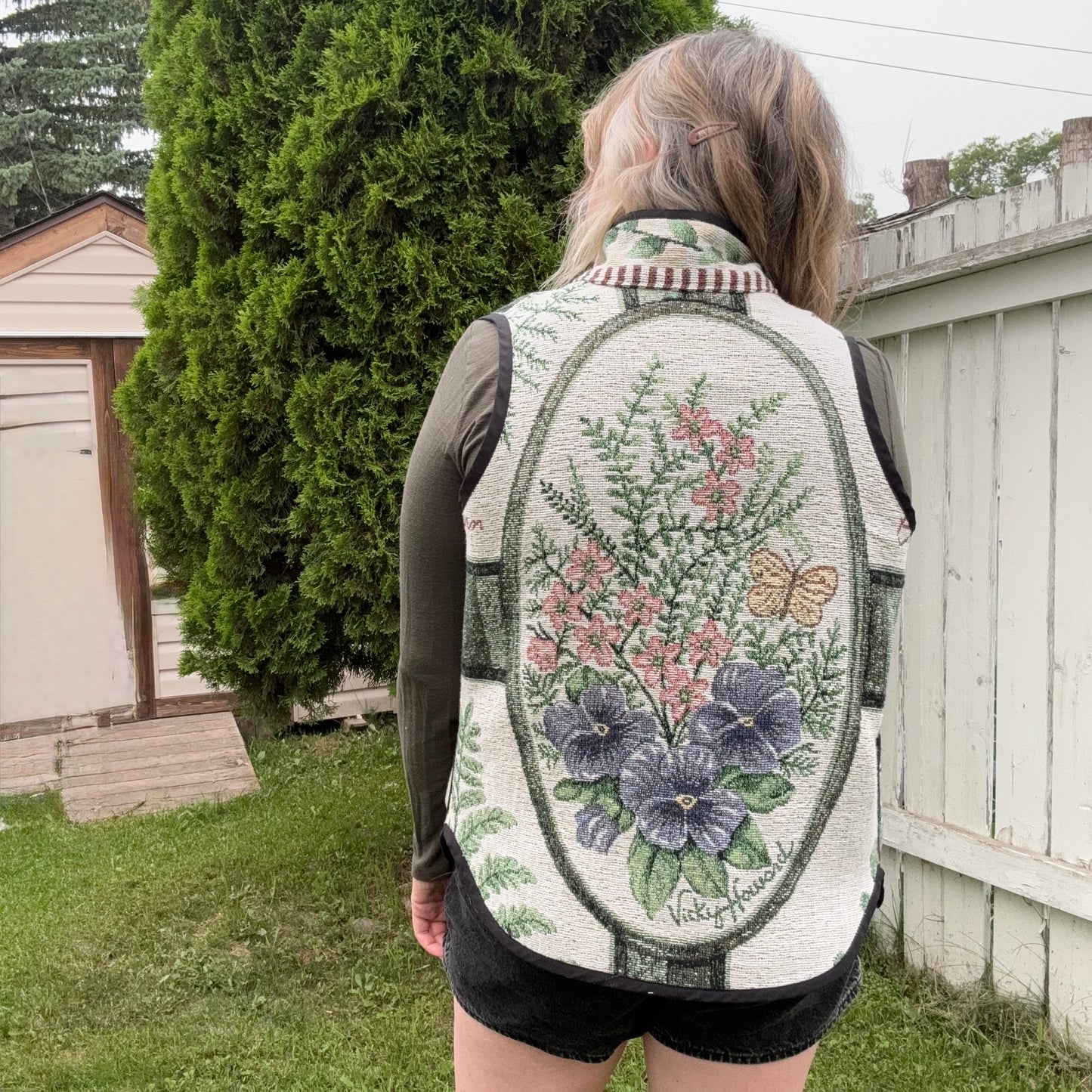 Botanical Fern Tapestry Vest - Size Small