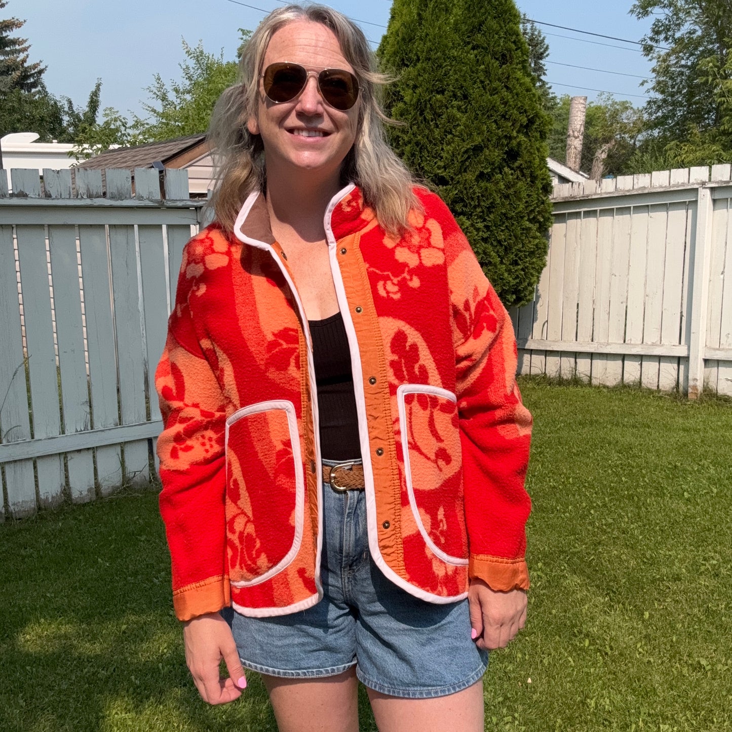 Retro Sunset Blanket Jacket - Size Large