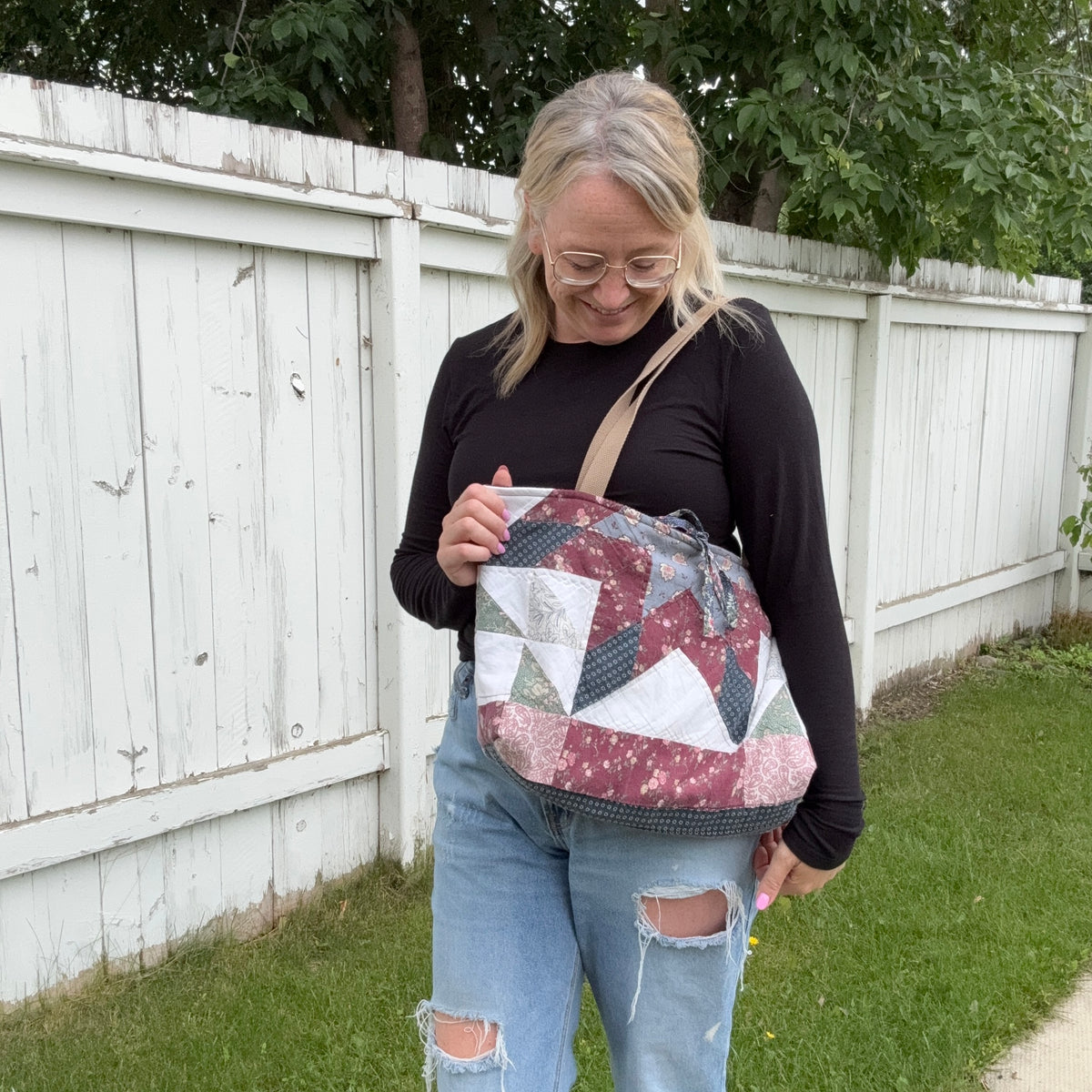 Burgundy Star and Paisley - Upcycled Quilted Tote Bag