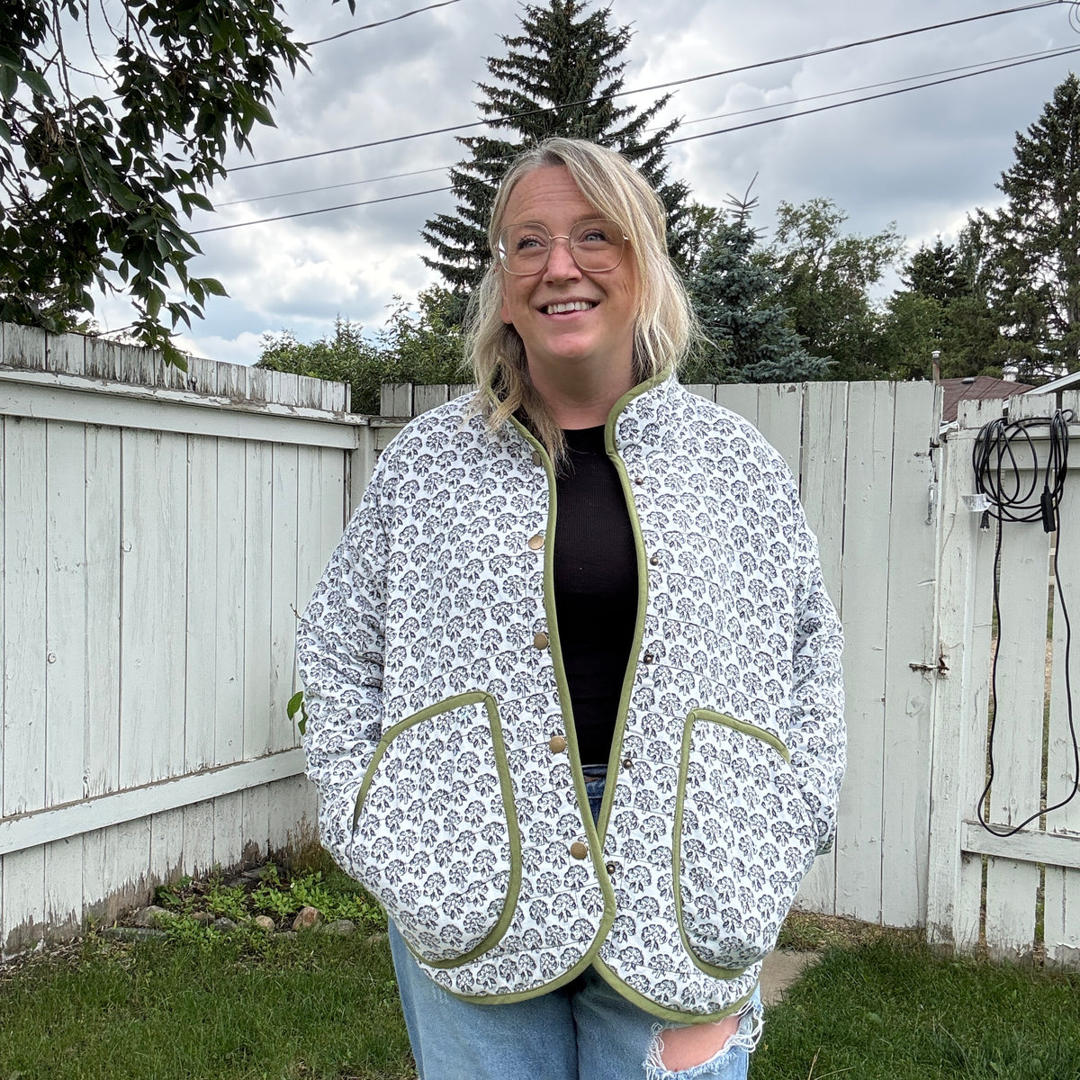 Monochrome Block Print Jacket - Size X-Large