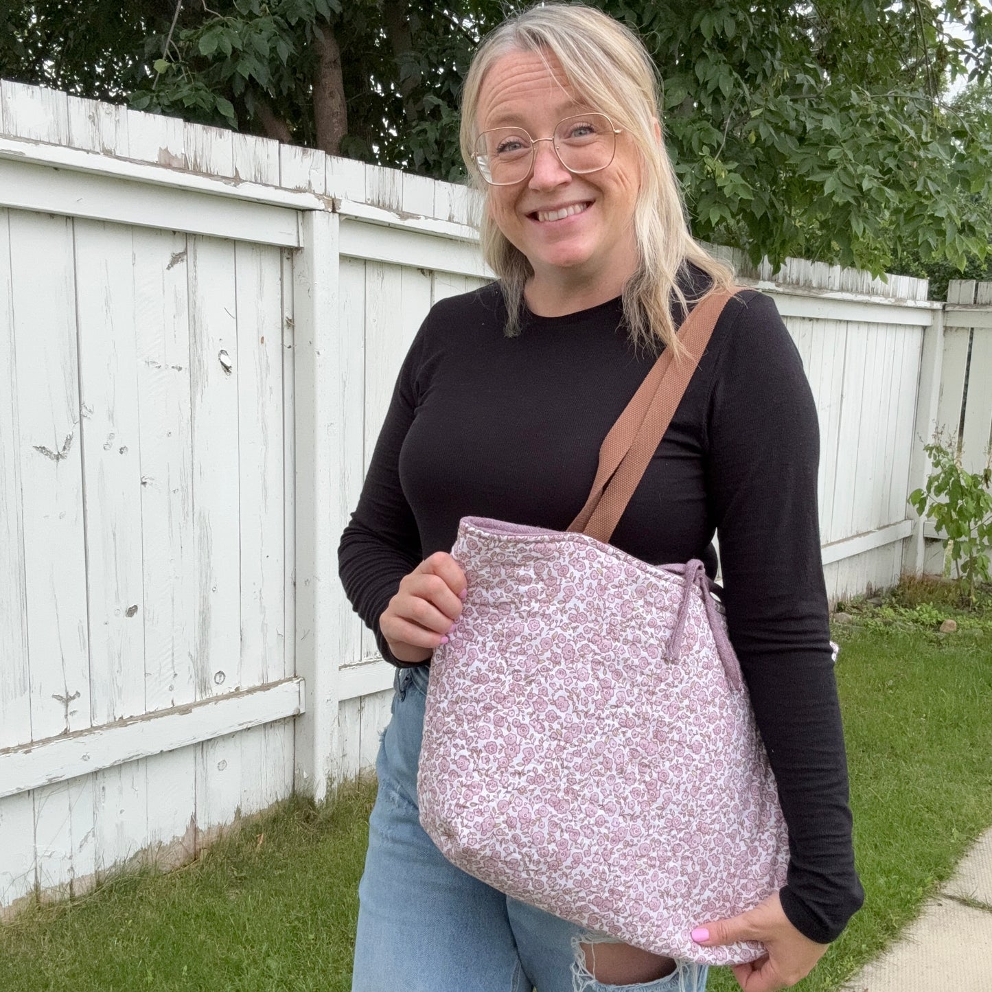 Lavender Floral - Upcycled Quilted Tote Bag