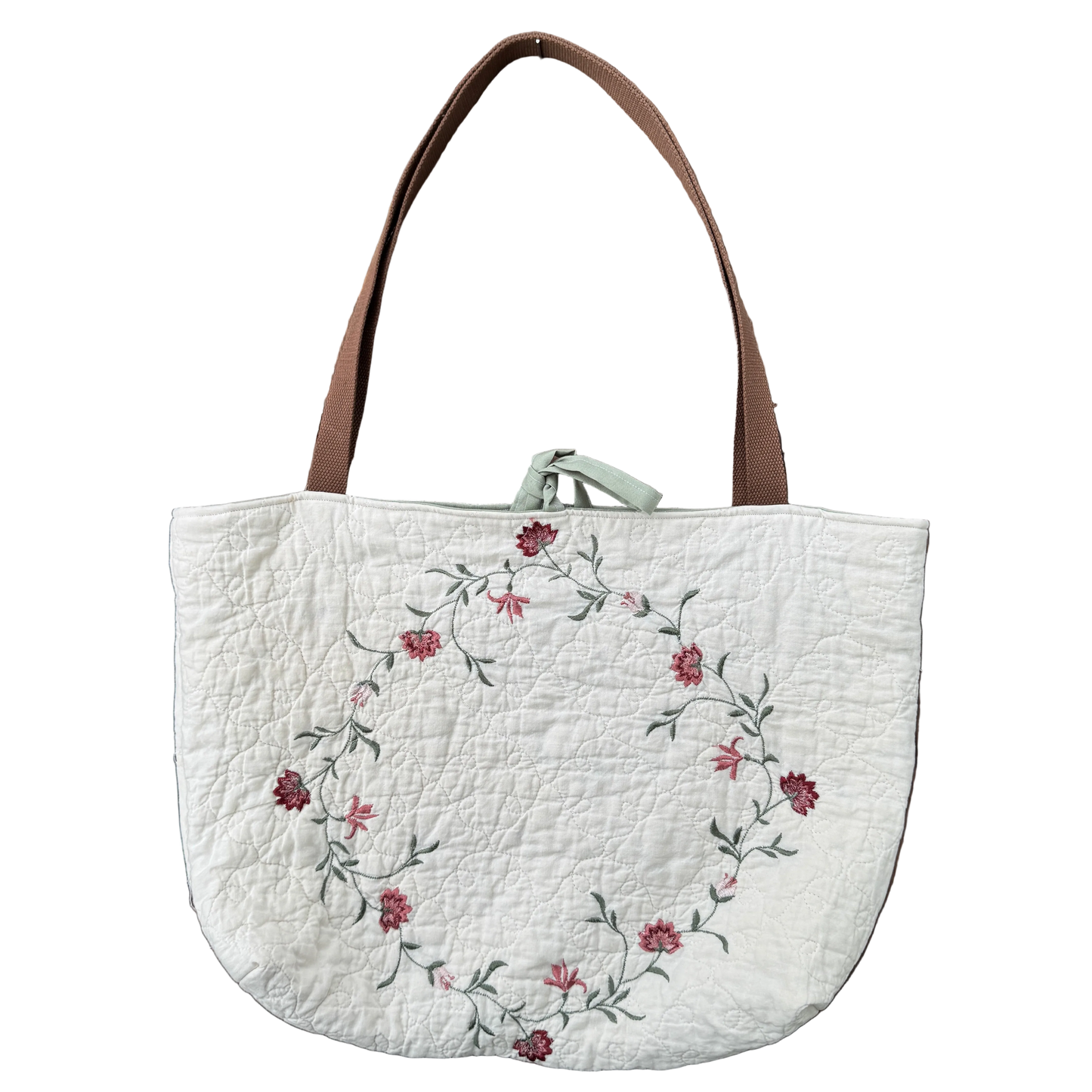 Burgundy and Sage Floral - Upcycled Quilted Tote Bag