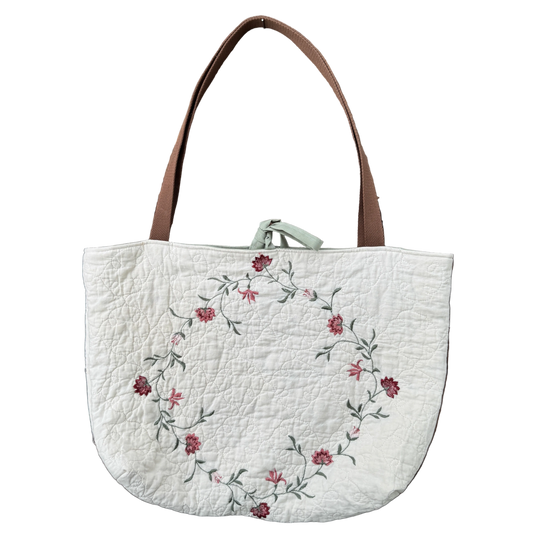 Burgundy and Sage Floral - Upcycled Quilted Tote Bag