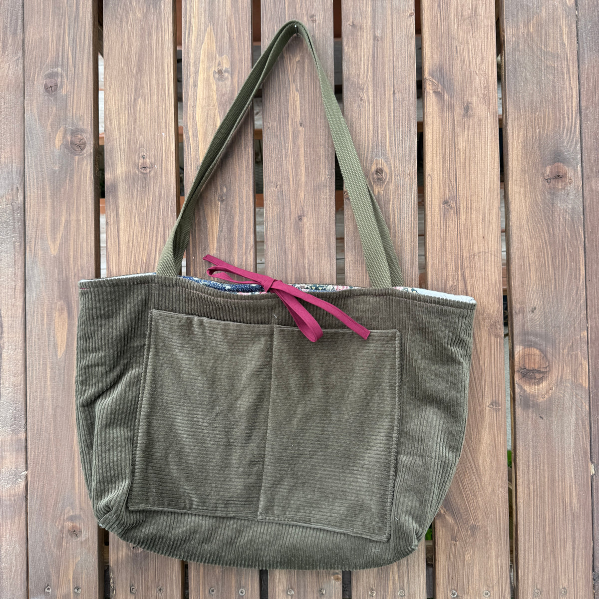 Maroon and Olive Star - Upcycled Quilted Tote Bag