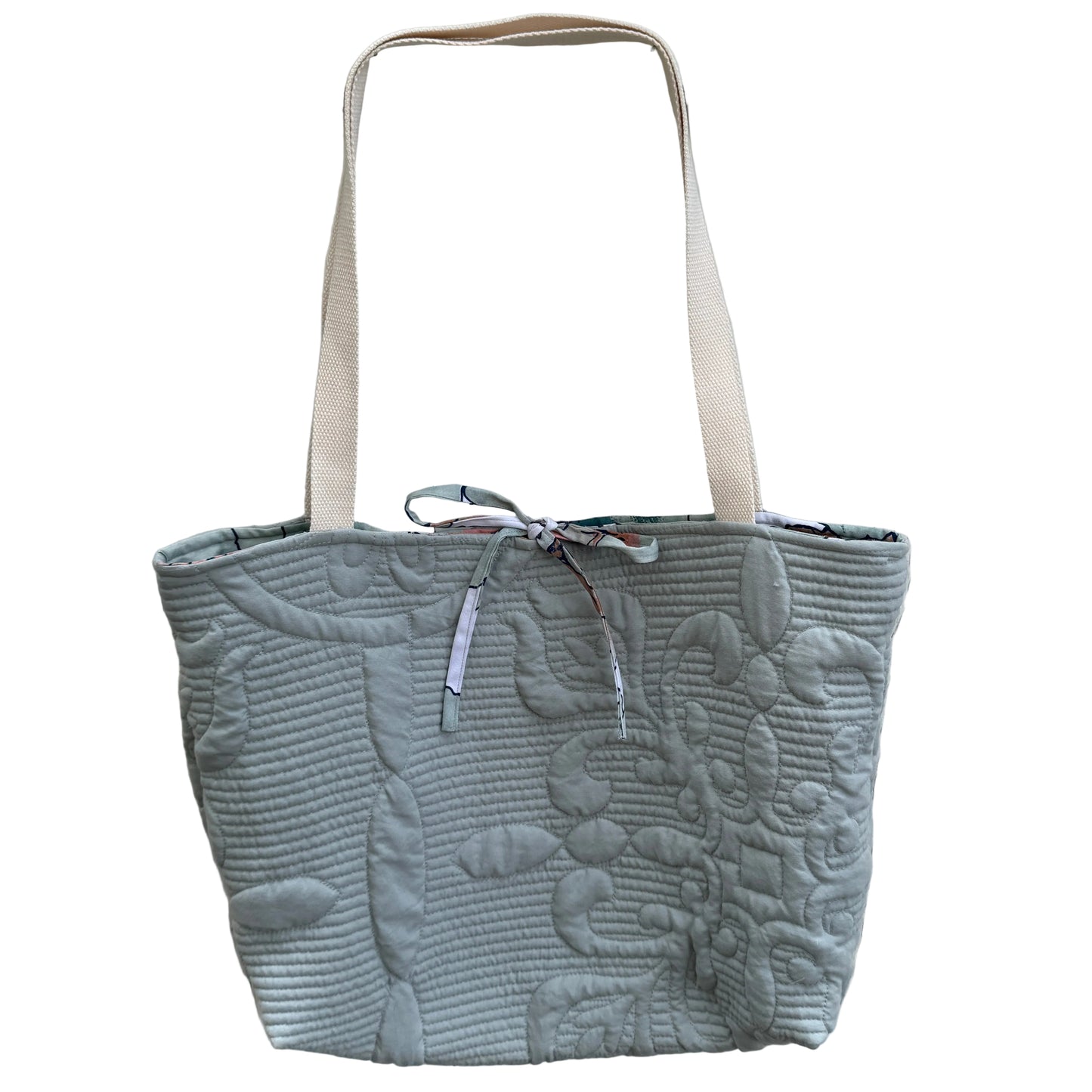Dusty Blue and Bloom Tote – Upcycled Reversible Quilted Tote Bag