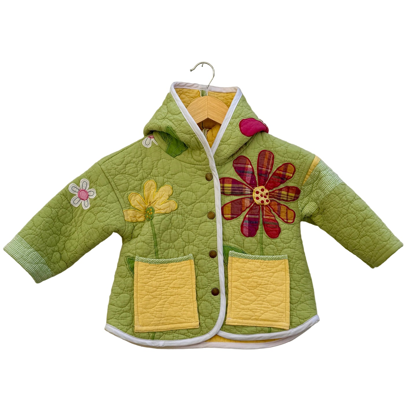 Green Meadow Flower Kids Quilted Jacket - Size 2