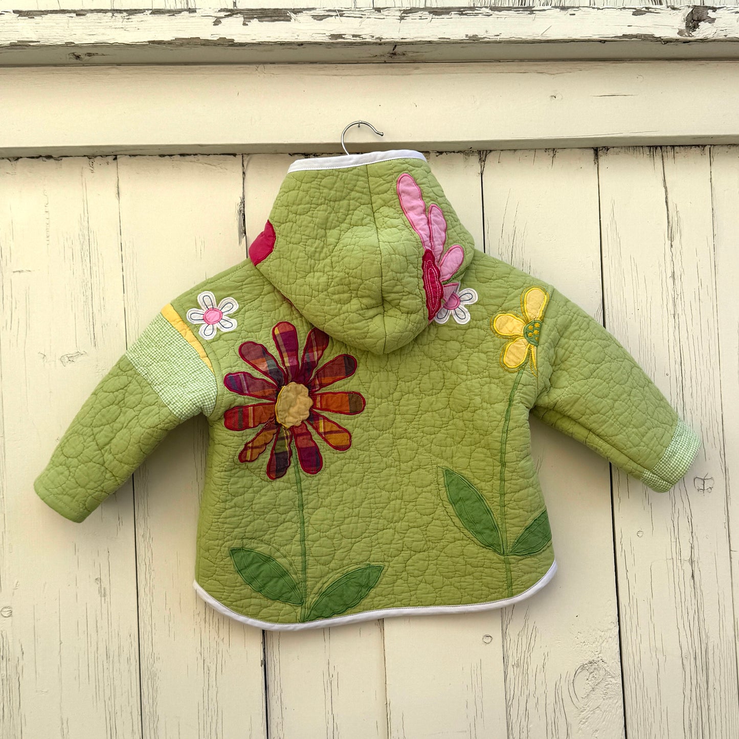 Green Meadow Flower Kids Quilted Jacket - Size 2