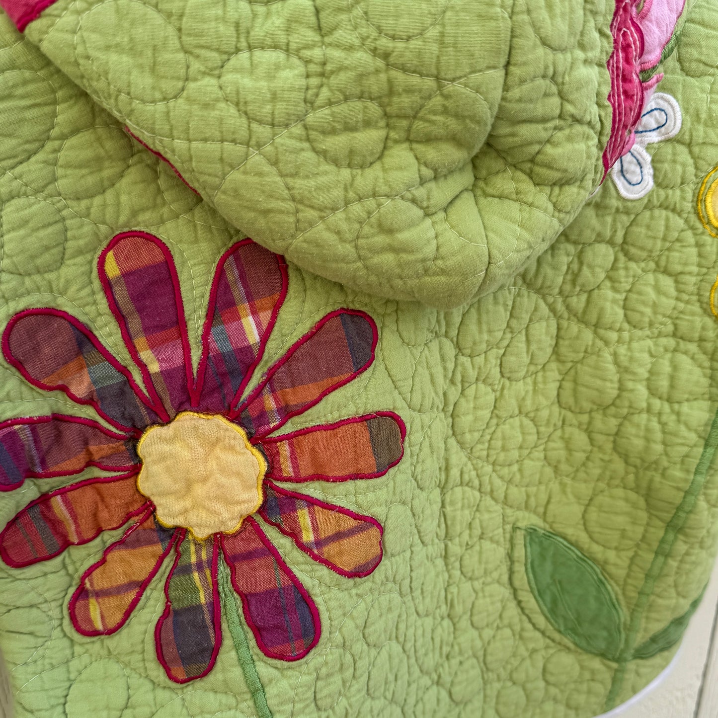 Green Meadow Flower Kids Quilted Jacket - Size 2