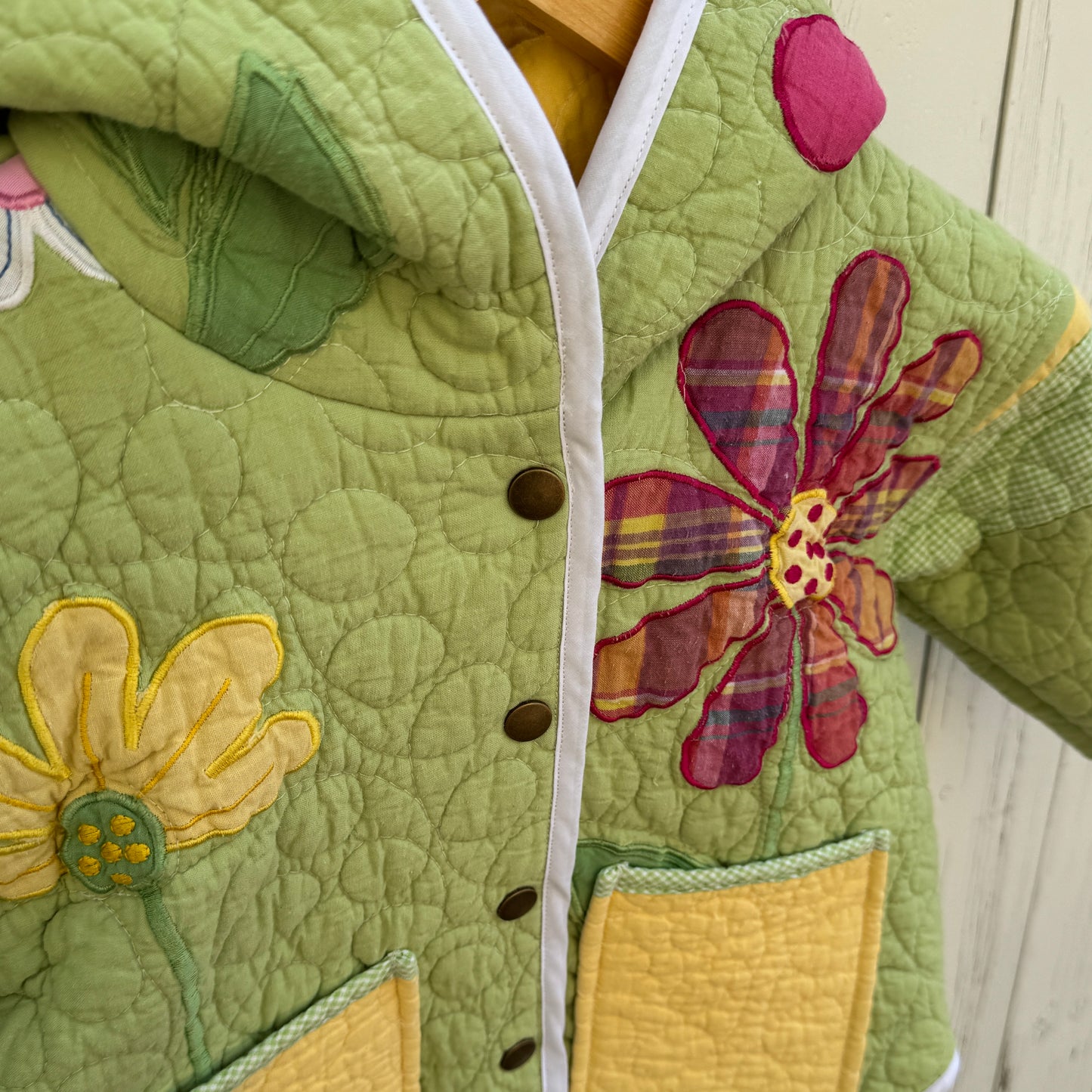 Green Meadow Flower Kids Quilted Jacket - Size 2